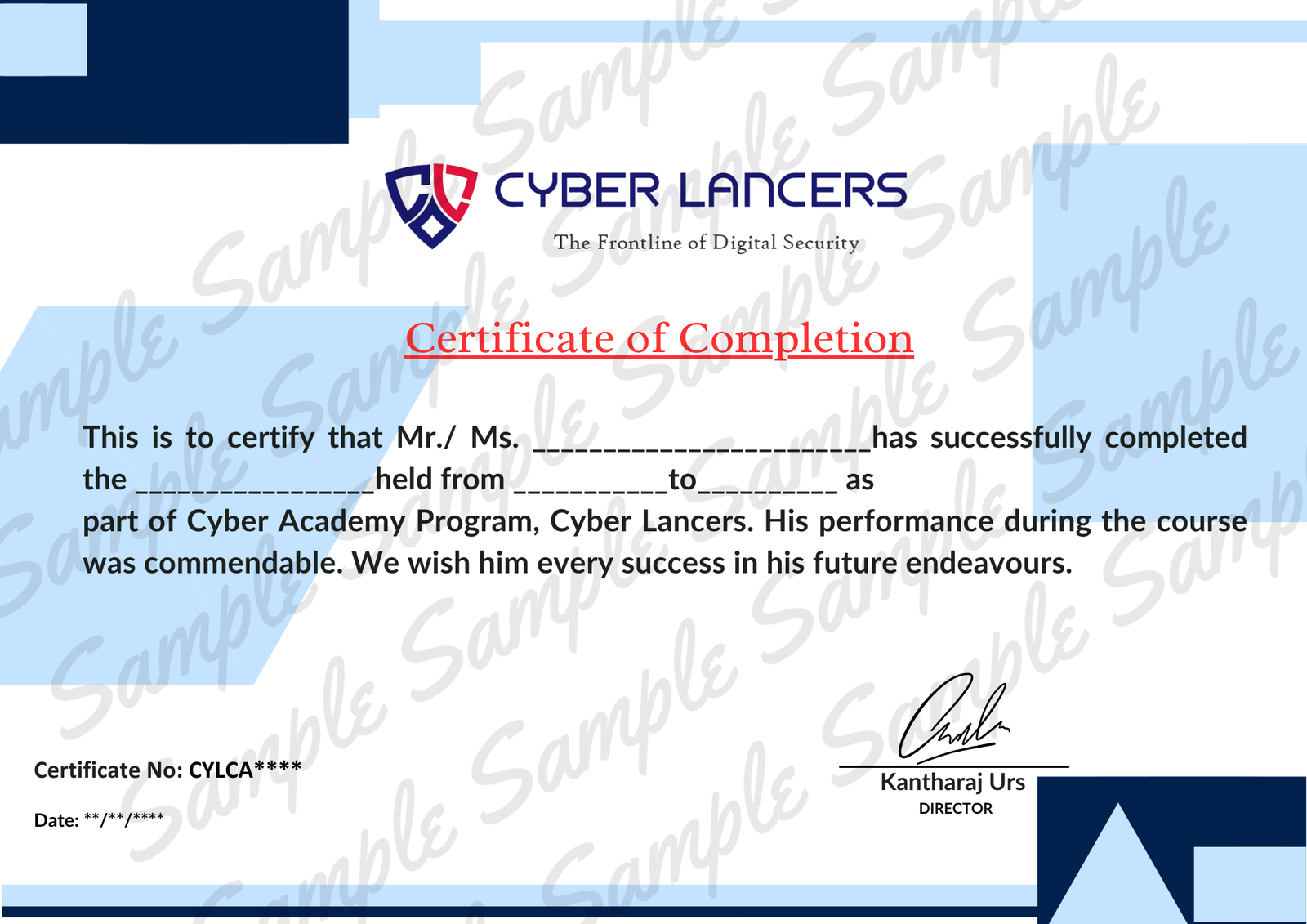 Cyber Lancers certificate sample